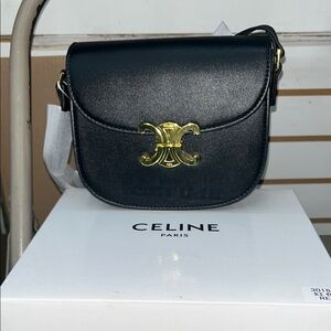 Black Crossbody Bag with Gold Accent
